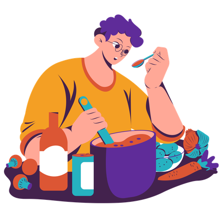 Homme, cuisine, repas  Illustration