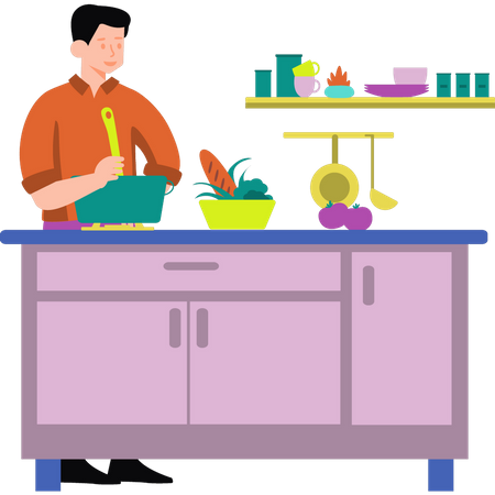 Homme, cuisine, repas  Illustration