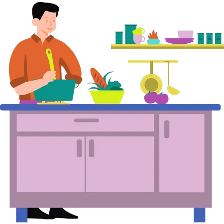 Homme, cuisine, repas  Illustration