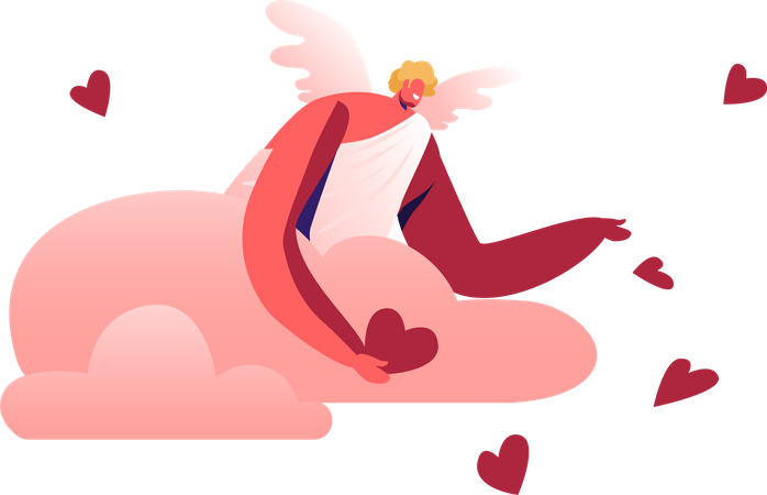 Homme Cupidon souriant avec des ailes  Illustration