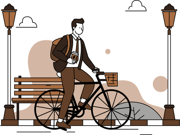 Homme faisant du vélo en prenant un café  Illustration