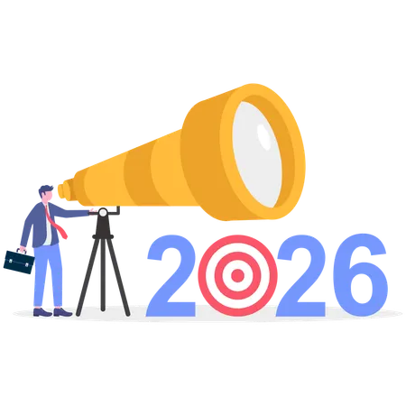 Un homme d'affaires se fixe un nouvel objectif pour l'année 2026  Illustration