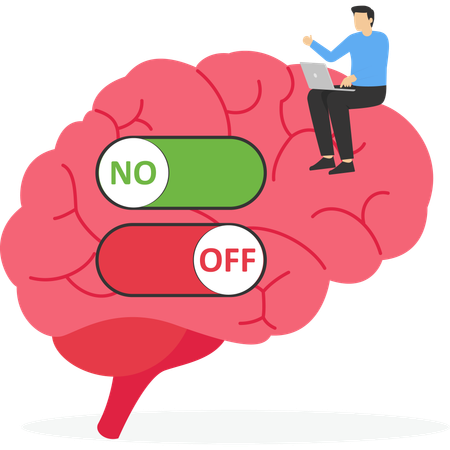 L'homme d'affaires allume ou éteint l'interrupteur du cerveau  Illustration