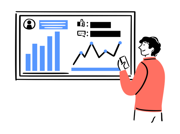 Homme d'affaires analysant des données commerciales  Illustration