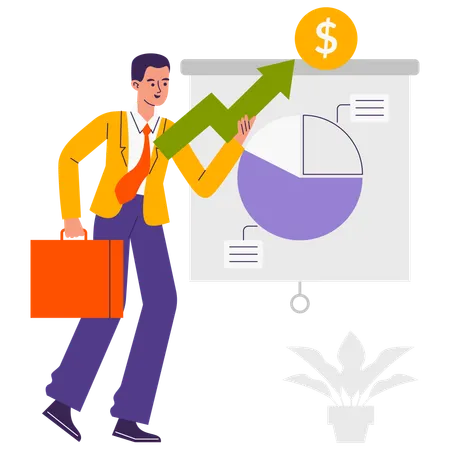 Homme d'affaires analysant l'investissement  Illustration