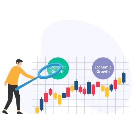 Homme d'affaires analysant la croissance économique  Illustration