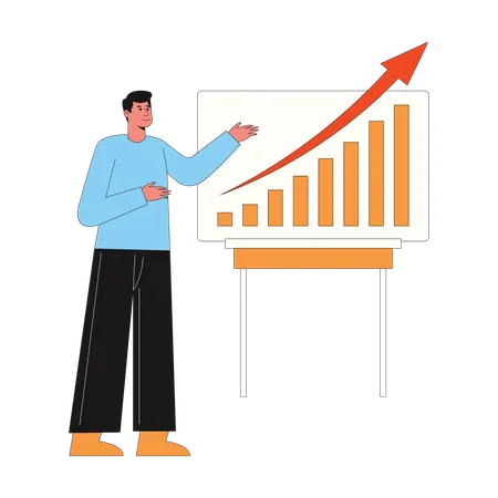 Homme d'affaires analysant le graphique de croissance  Illustration