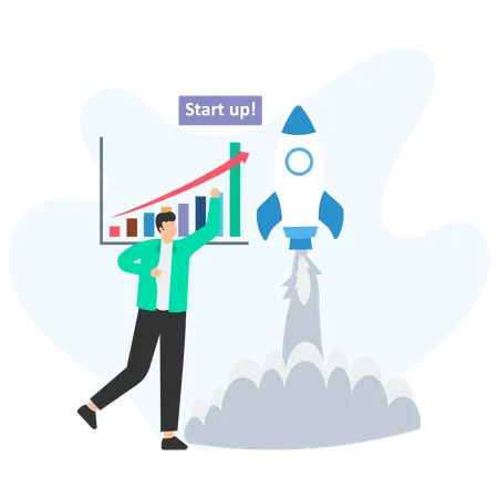 Homme d'affaires analysant le graphique de croissance des affaires  Illustration