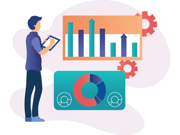 Homme d'affaires analysant les tendances du marché  Illustration