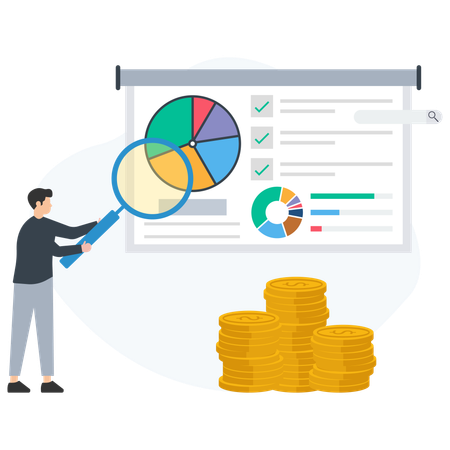 Homme d'affaires analysant le rapport de ventes  Illustration