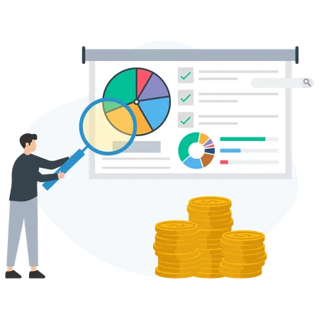 Homme d'affaires analysant le rapport de ventes  Illustration