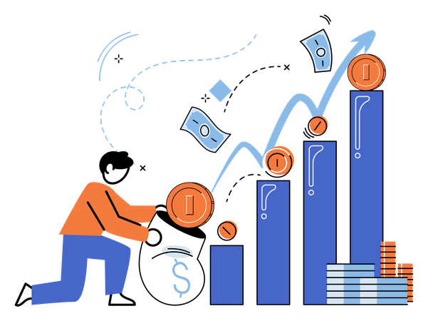 Un homme d'affaires analyse les graphiques financiers  Illustration