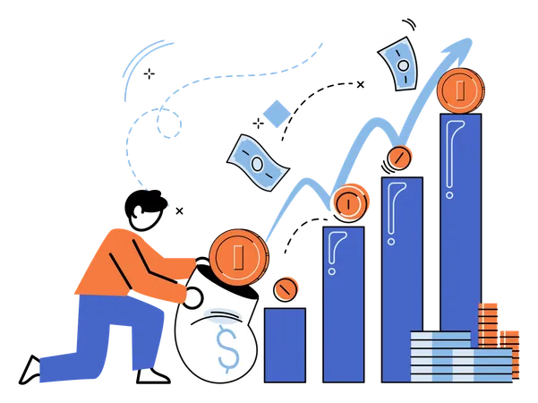 Un homme d'affaires analyse les graphiques financiers  Illustration