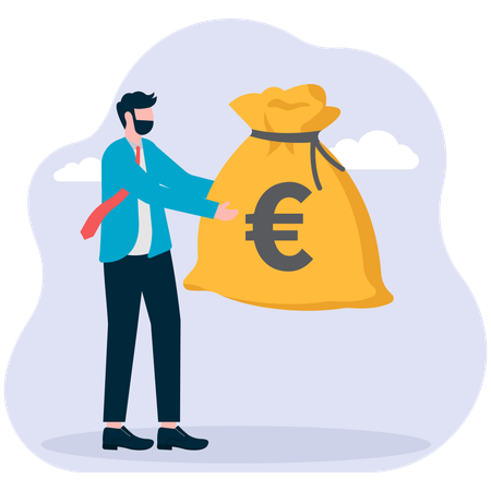 Homme d'affaires avec un financement en euros  Illustration