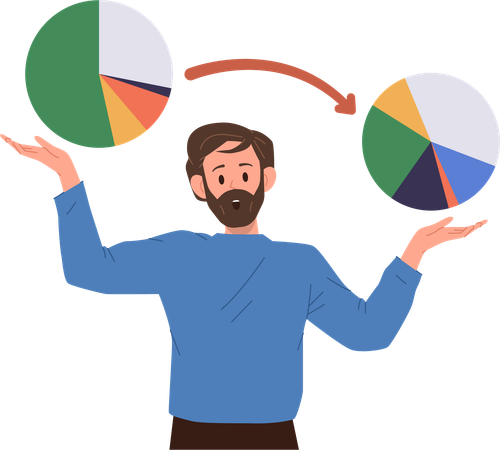 Un homme d'affaires choqué compare les statistiques financières  Illustration