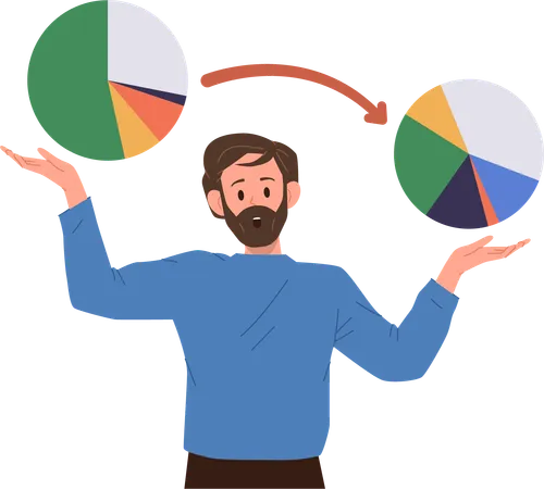 Un homme d'affaires choqué compare les statistiques financières  Illustration