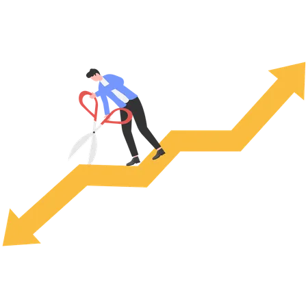 Homme d'affaires coupant une flèche négative  Illustration