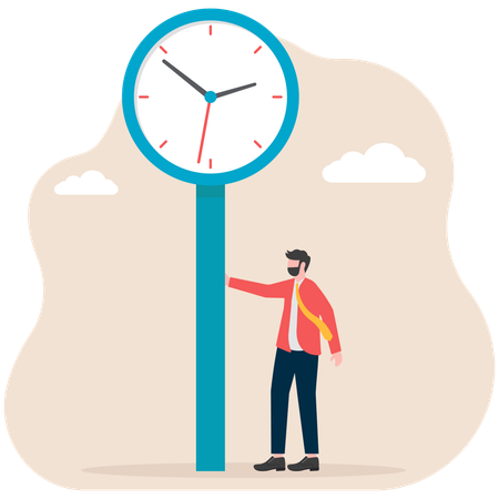 Homme d'affaires debout avec une horloge  Illustration