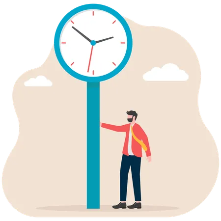 Homme d'affaires debout avec une horloge  Illustration