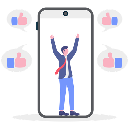 Un homme d'affaires devient comme sur mobile  Illustration