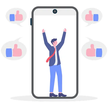 Un homme d'affaires devient comme sur mobile  Illustration