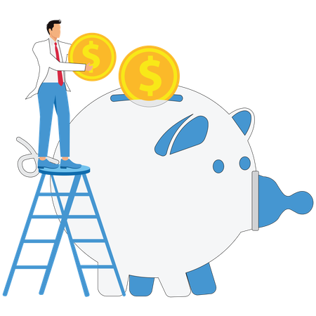 L'homme d'affaires économise de l'argent dans la tirelire  Illustration