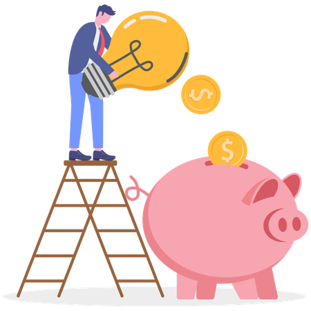 L'homme d'affaires économise de l'argent dans la tirelire  Illustration