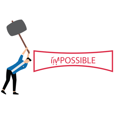 Un homme d'affaires écrasé avec un marteau pour détruire l'impossible  Illustration