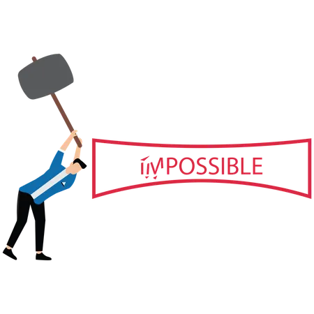 Un homme d'affaires écrasé avec un marteau pour détruire l'impossible  Illustration
