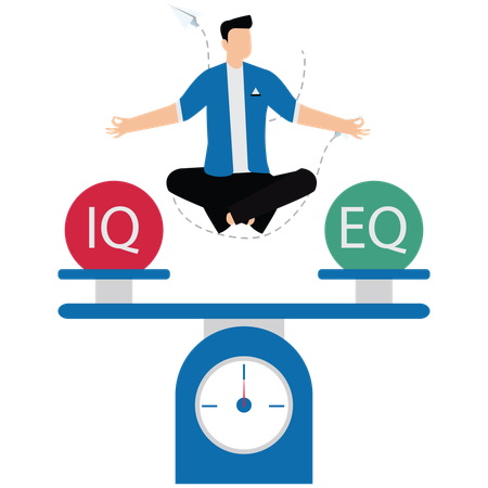 Homme d'affaires en équilibre entre quotient intellectuel et quotient émotionnel  Illustration
