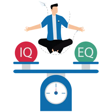 Homme d'affaires en équilibre entre quotient intellectuel et quotient émotionnel  Illustration