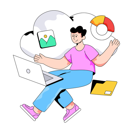 Un homme d'affaires enregistre des données sur le Cloud  Illustration