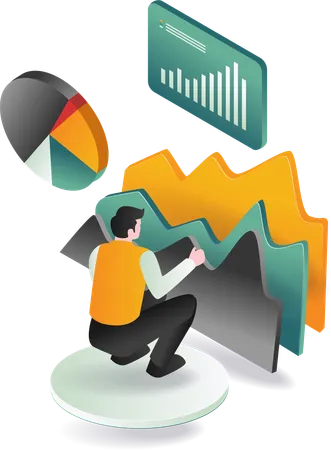 Homme d'affaires étudiant des données financières représentées par des graphiques  Illustration