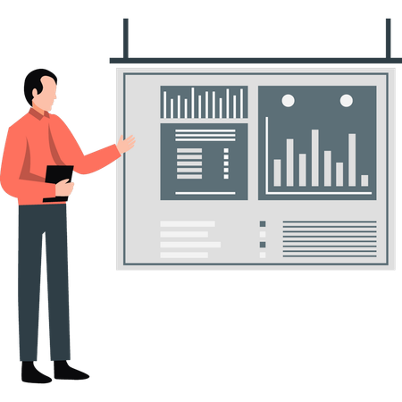 Homme d'affaires expliquant les analyses de rapport  Illustration