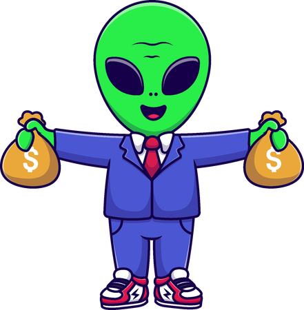 Homme d'affaires extraterrestre tenant un sac d'argent  Illustration