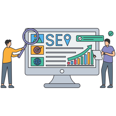 Homme d'affaires effectuant une optimisation SEO  Illustration