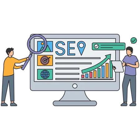 Homme d'affaires effectuant une optimisation SEO  Illustration