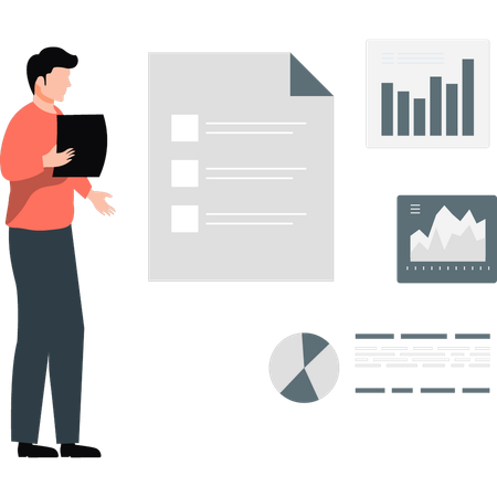 Homme d'affaires effectuant une analyse de rapport d'activité  Illustration