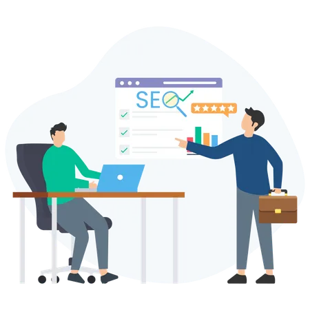 Homme d'affaires faisant des recherches SEO  Illustration