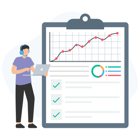 Homme d'affaires effectuant une analyse des ventes en ligne  Illustration