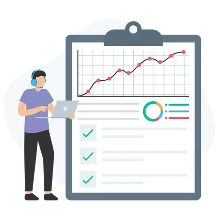 Homme d'affaires effectuant une analyse des ventes en ligne  Illustration