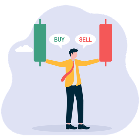 Homme d'affaires effectuant des transactions en bourse  Illustration