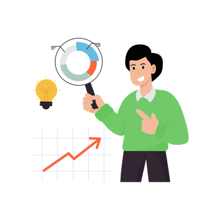 Homme d'affaires effectuant une analyse d'idées commerciales  Illustration