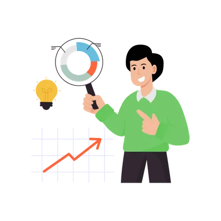 Homme d'affaires effectuant une analyse d'idées commerciales  Illustration