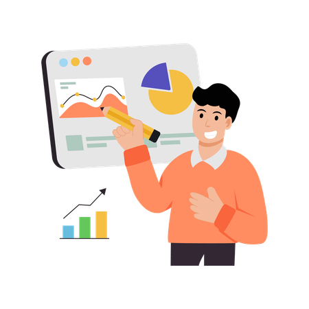 Homme d'affaires effectuant une analyse de croissance  Illustration