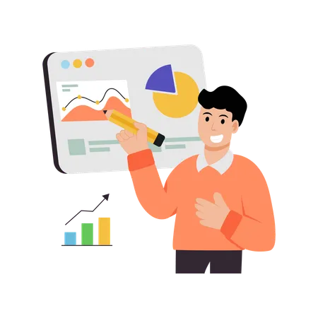 Homme d'affaires effectuant une analyse de croissance  Illustration