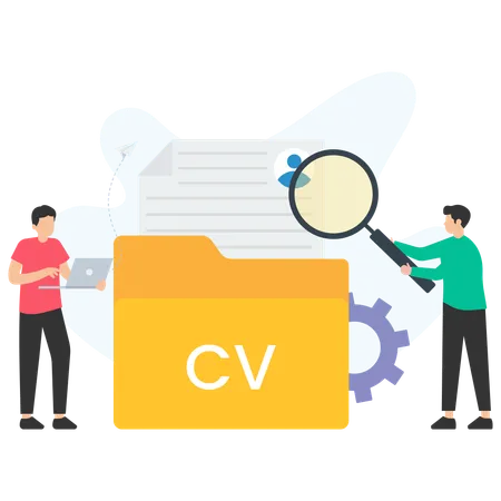 Homme d'affaires effectuant une analyse de CV  Illustration