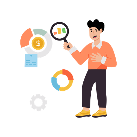 Homme d'affaires effectuant une analyse de diagramme circulaire  Illustration