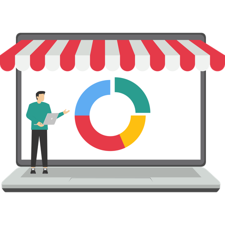 Homme d'affaires effectuant une analyse de marché en ligne  Illustration