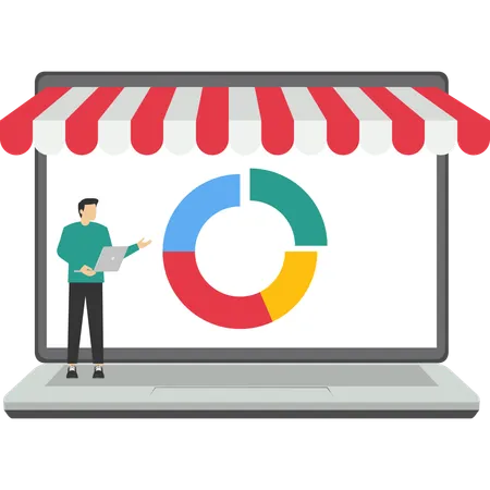 Homme d'affaires effectuant une analyse de marché en ligne  Illustration